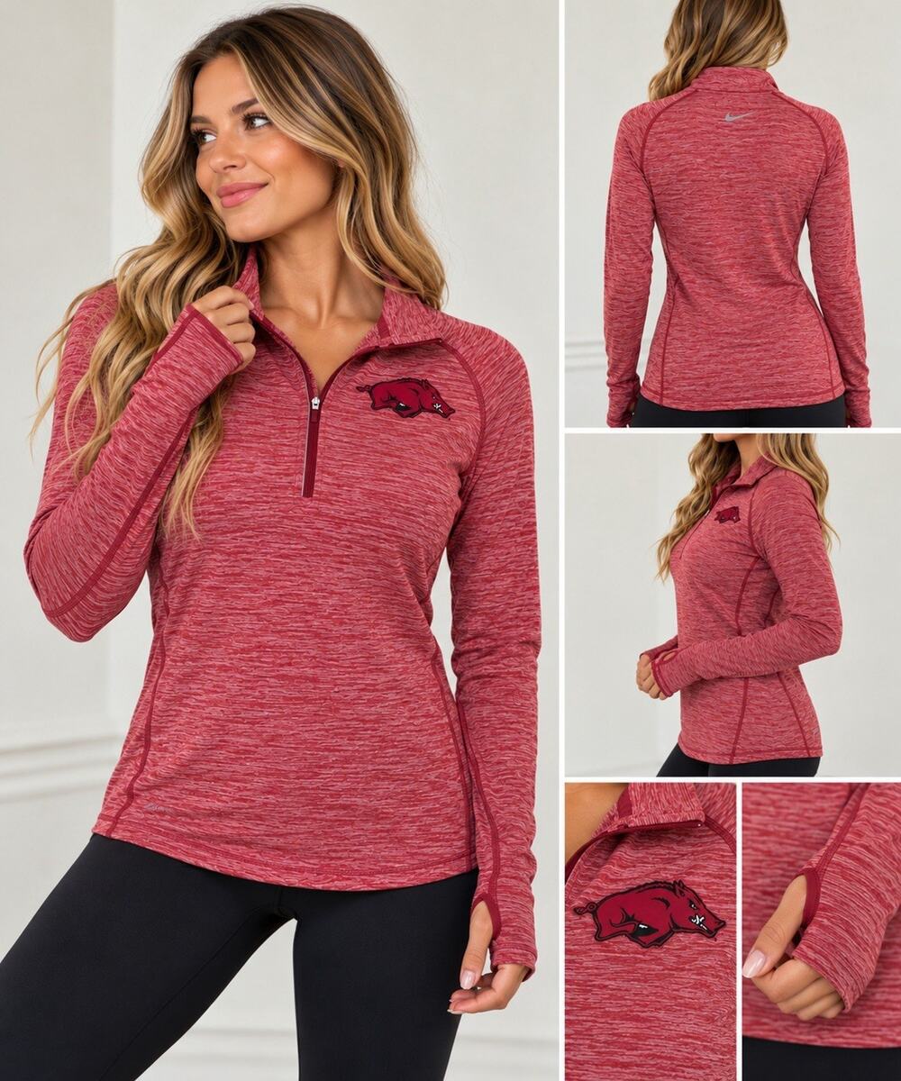 Nike Arkansas Razorbacks Women’s Red Dri-FIT Quarter Zip Pullover Thumbholes